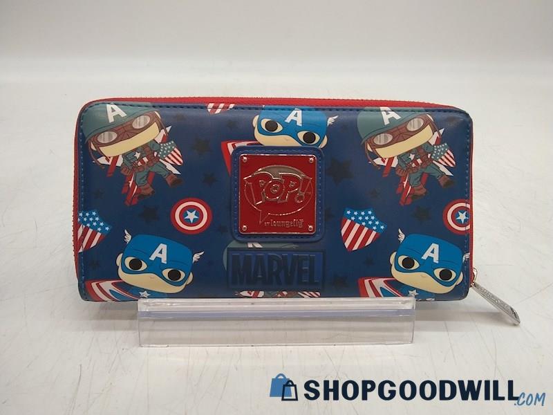 Loungefly x Marvel Captain America Blue/ Red Faux Leather Wallet Handbag Purse