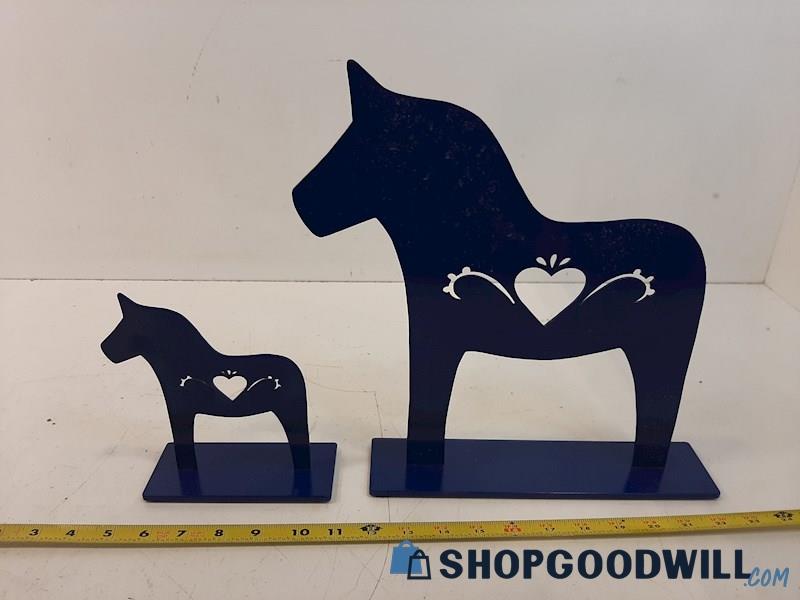 2 Metal Horse Figurines Cut Out in Silhouette Made In Sweden 