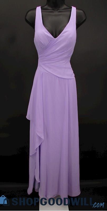 Azazie Women's Lavender V Neck Pleated Faux Wrap Column Formal Gown SZ 2