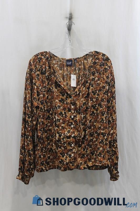 NWT Gap Womens Brown/Black Floral Print Blouse Sz S