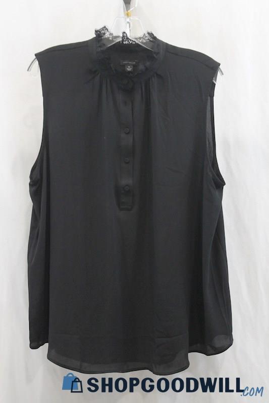 NWT Ann Taylor Women's Black Half Button Tank Blouse SZ XL