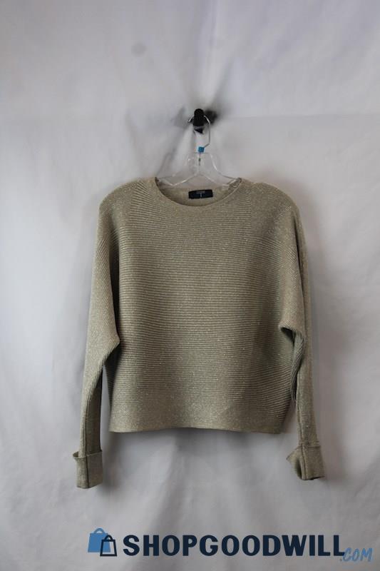 Tahari Women's Beige Shimmer Ribbed Knit Sweater SZ M