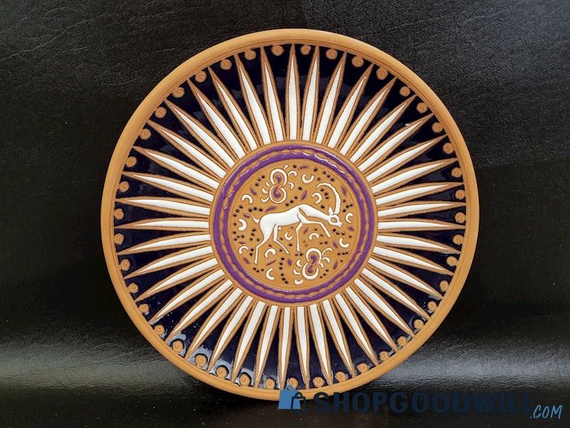 Rhodes Greece Terra Cotta Plate Bonis Pottery Deer Stag 10” Greek Art Souvenir