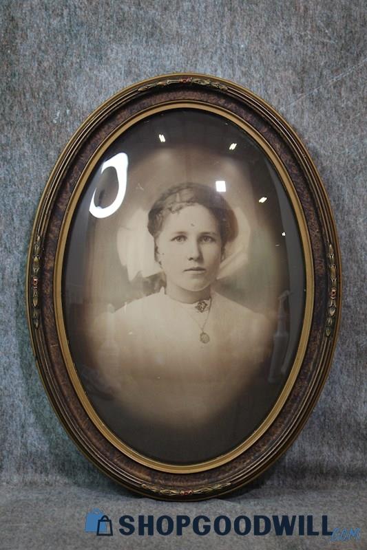 Girl w/Hair Ribbons Framed Late 1800s-Early 1900s Portrait Photograph Unsign Art