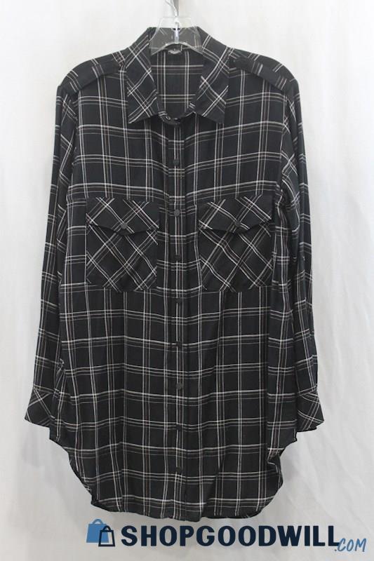 Sanctuary Women's Black Snap Button Boyfriend Shirt SZ S