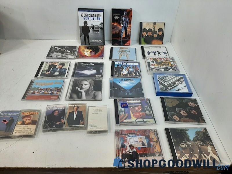 Asstd. Lot of Music CDs and Tapes Featuring Bob Dylan & The Beatles 