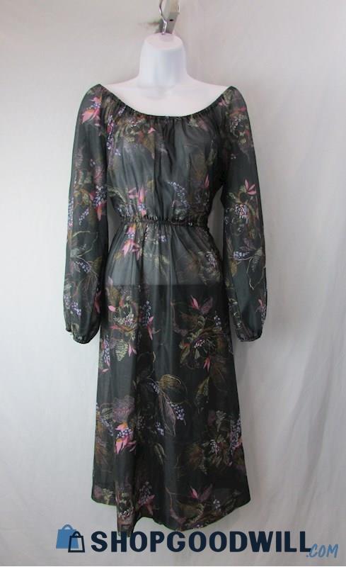 Candi Jones Women's Black Floral Print Gauze Cover-Up Dress SZ 16
