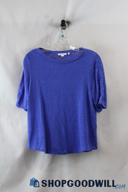 Chico's Women's Blue Heather Lightweight Cinch Sleeve Linen T-Shirt SZ M