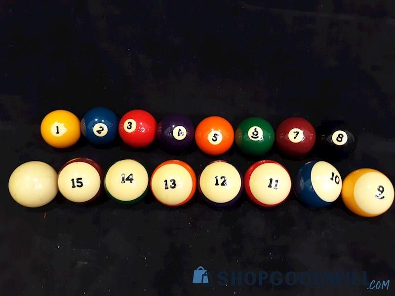 Assorted Complete Set of Pool Balls, Vintage Yellow Toned