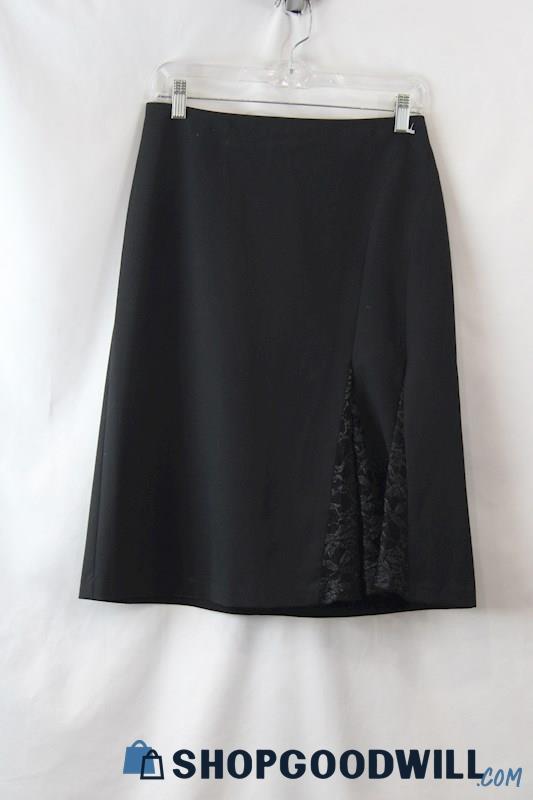 Apostrophe Women's Black Lace Pleated Slit A-Line Midi Skirt sz 6