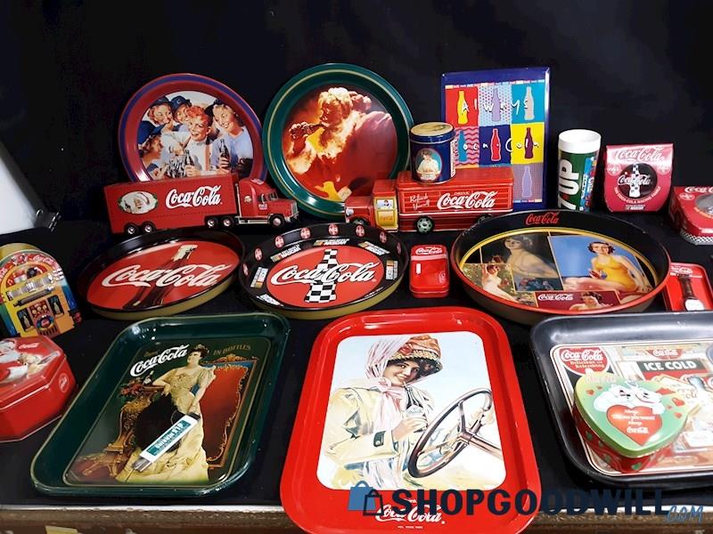 Coca Cola Memorabilia Tin Tray Collection, Art Prints, Lunch Box, Trucks