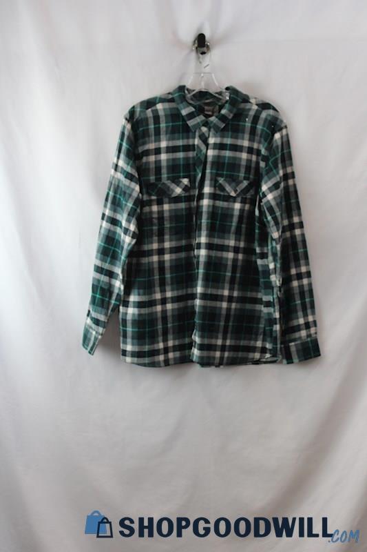 NWT Eddie Bauer Women's Green/White Plaid Long Sleeve Flannel Shirt sz 2X