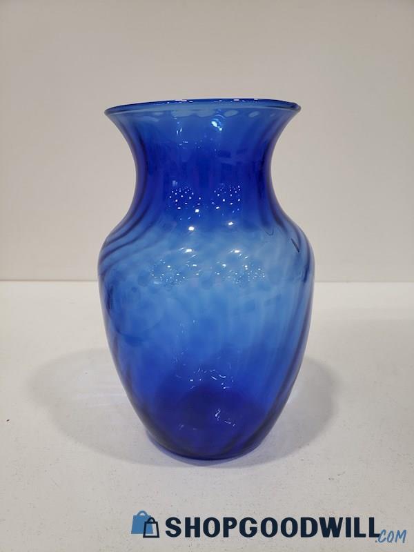 Indiana Style Cobalt Blue Optic Swirl Hand Blown Vase
