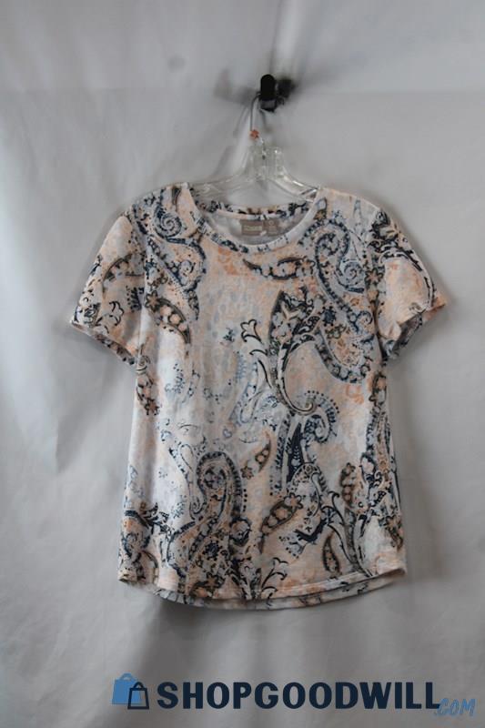 Chico's Women's Blush Paisley Pattern T-Shirt SZ S