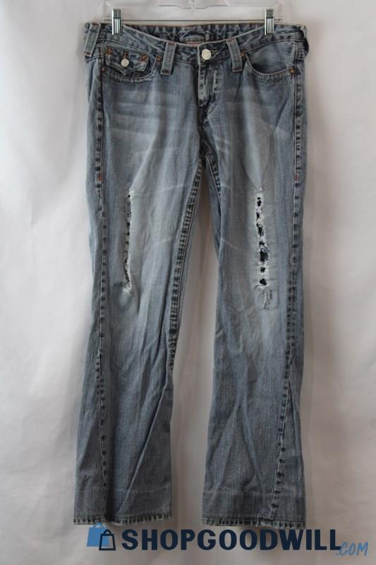 True Religion Women's Light Wash Distressed Bootcut Jeans sz 31