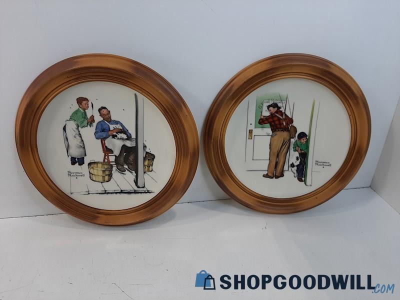 2 Norman Rockwell Framed Collectors Plates A Helping Hand Series