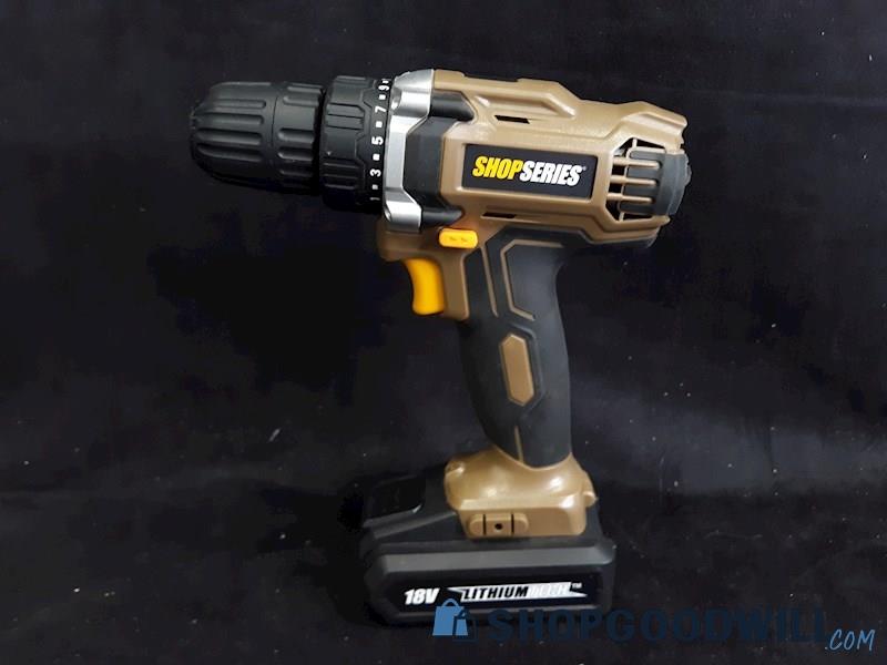Shop Series 18V Lithium Ion Cordless Drill Power Tool - POWERS ON