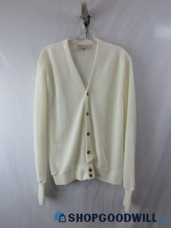 The Fox Collection Made in the USA Vintage Cream Button-Up Cardigan SZ L