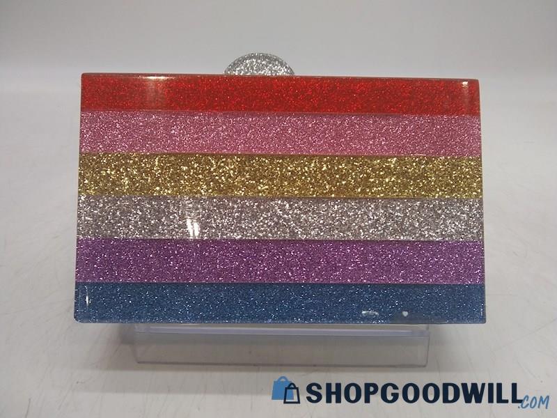 Elizabeth Sutton Multicolor Glitter Acrylic Clutch Handbag Purse 