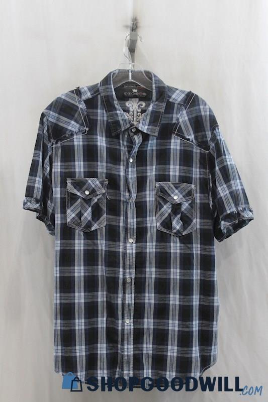 Buckle Black Mens Blue Plaid Snap Button Flannel Sz 2XL