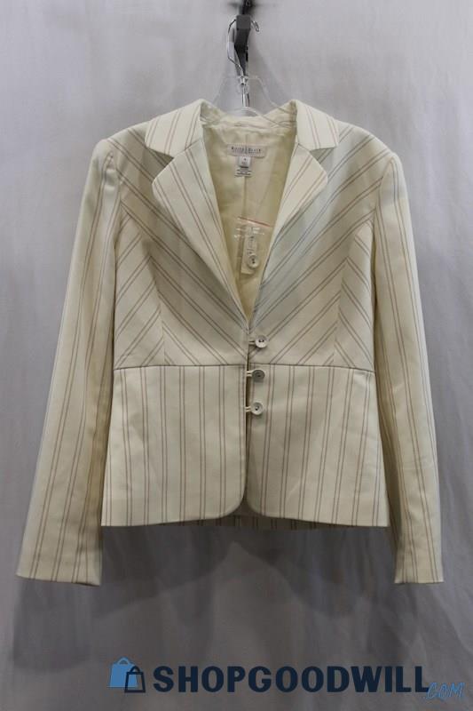 NWT White House Black Market Women's White/Brown Button Blazer SZ 8