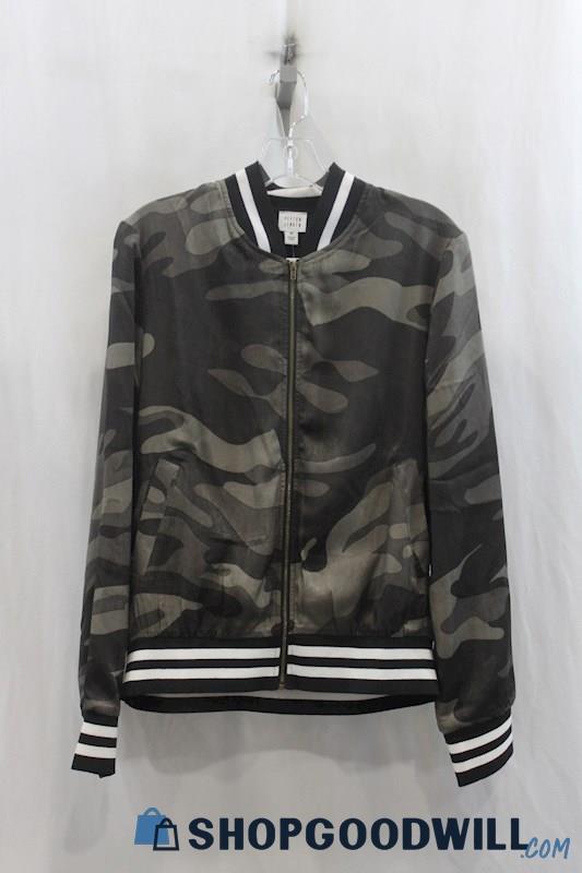 NWT Peyton Jensen Womens Black/Green Camo Bomber Jacket Sz M