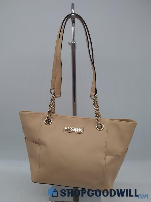 Calvin Klein Beige Saffiano Faux Leather Shoulder Handbag Purse 