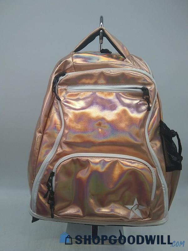 Rebel Athletic Metallic Pink Champagne Fabric Backpack Handbag Purse 