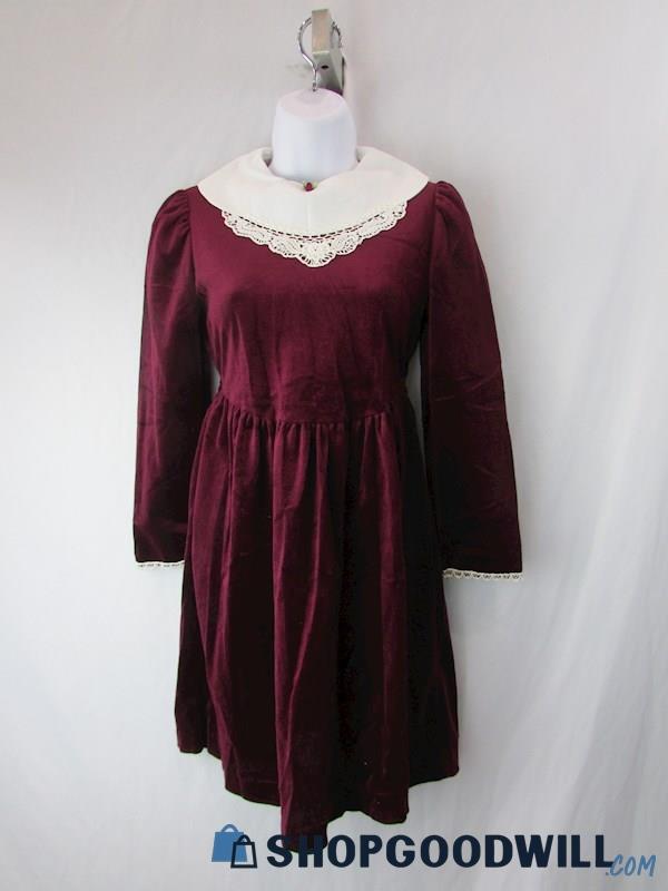 The Ribbons & Lace Collection Girl's Vintage Red Velvet Collar Dress SZ 12
