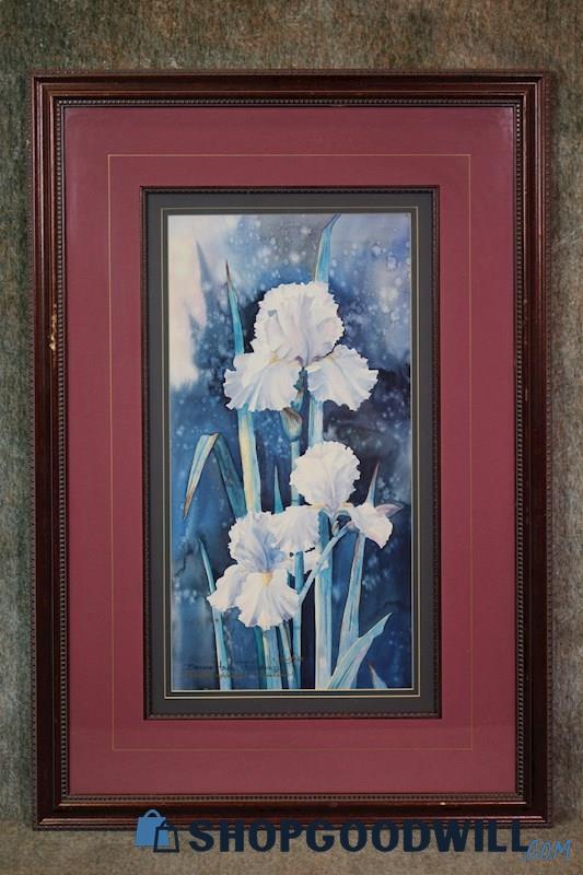 White Irises Flower Still Life Framed Print 700/950 Signed Brenda H. Tustian Art