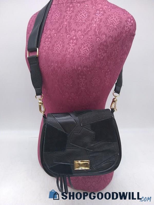 Juicy Couture Black Patchwork Faux Leather Crossbody Handbag Purse 