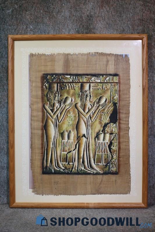 Procession of Egyptian Princesses w/Sacred Vessels Papyrus Painting Signed Art