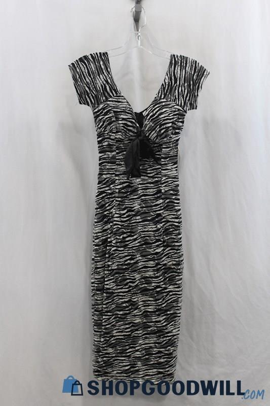 NWT Tatyana Women's Black/White Zebra Pattern Floral Bodycon Dress SZ XS