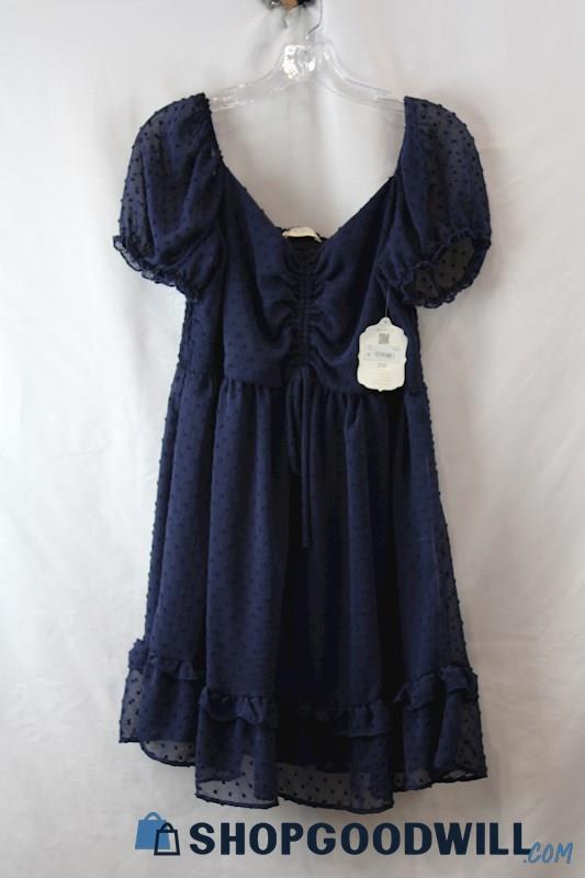 NWT Altar'd State Women's Navy Polka Dot Off the Shoulder Mini Sundress sz L