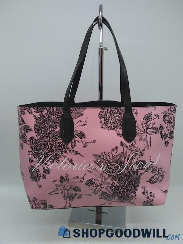 Victoria's Secret Pink/ Black Design Faux Leather Large Tote Handbag Purse 