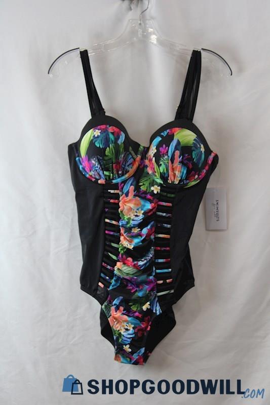 NWT Swimsuits for All Women's Multicolor Floral Striped One PC Swimsuit sz 12