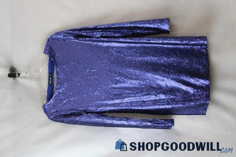 NWT Nasty Gal Women's Purple Sequin Scoop Open Back Long Sleeve Dress sz 2