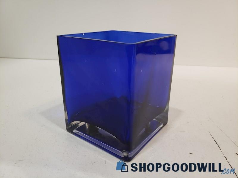Teleflora Cobalt Blue Glass Square Vase, Candy Dish Bowl 