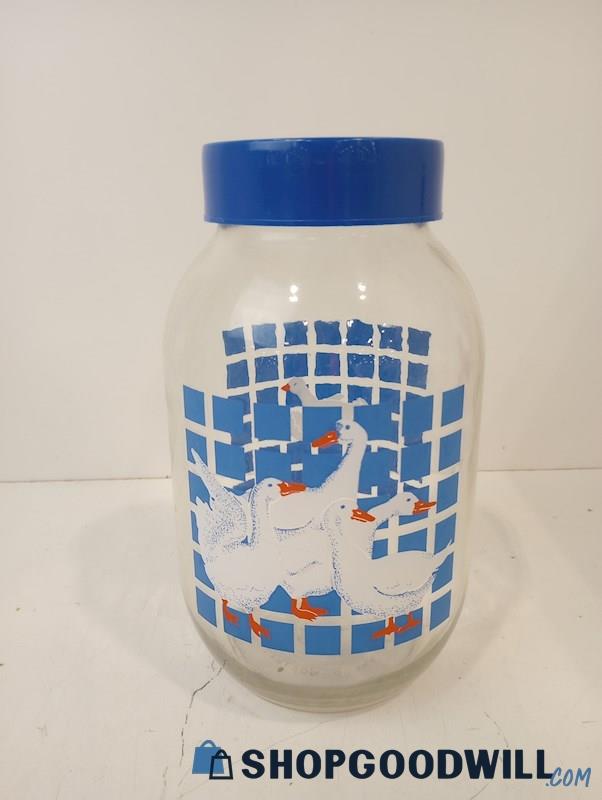 Vintage Carlton Glass Blue Duck Design Jar w/ Lid