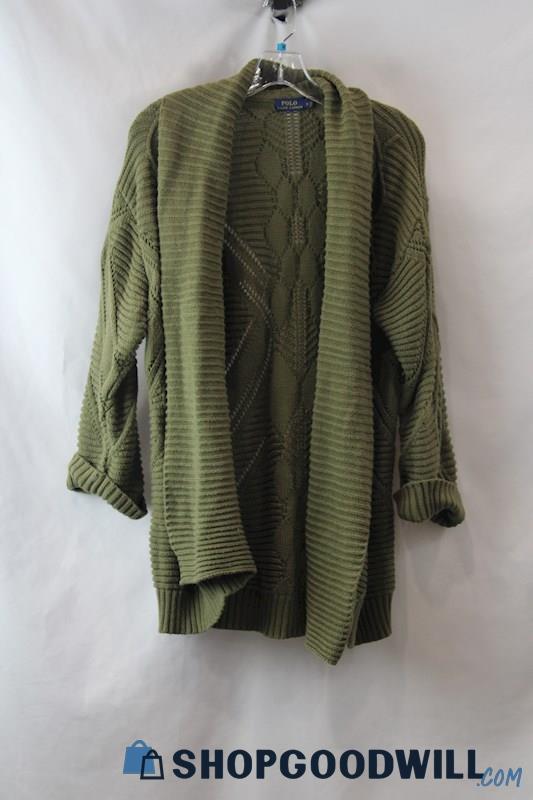Polo Ralph Lauren Women's Olive Green Textured Knit Open Cardigan sz S