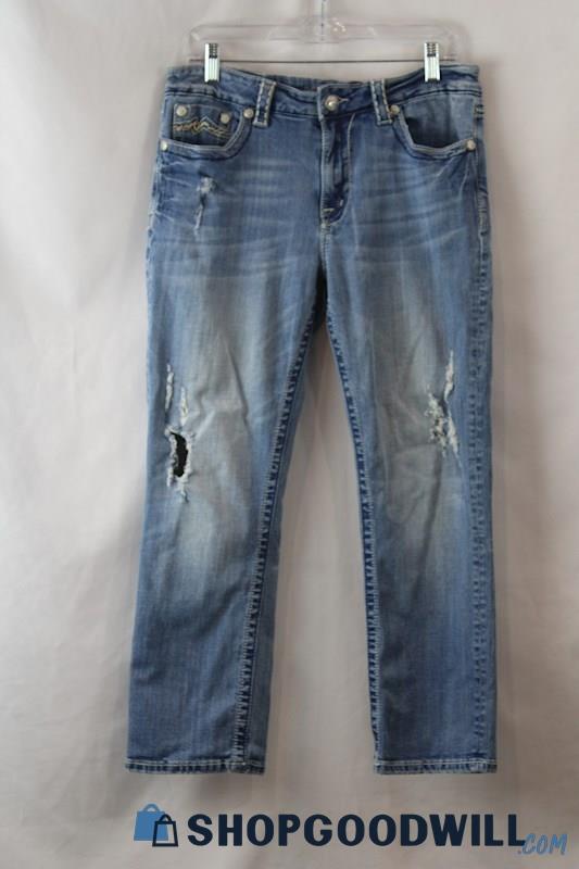 Miss Me Women's Blue Distressed Straight Jeans sz 30