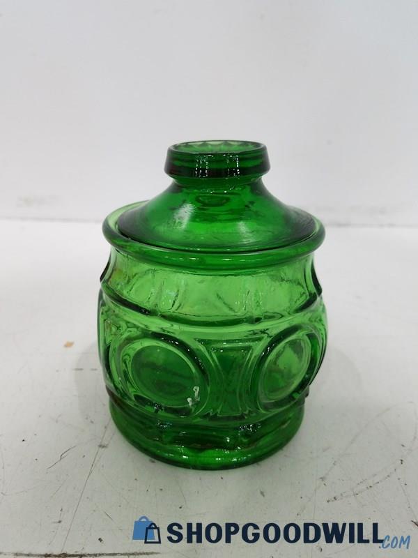 Vintage Wheaton Bullseye Green Panels Dots Sugar Candy Jar With Lid 