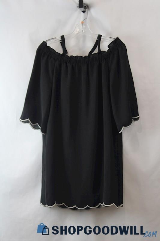 Lily Rose Women's Black/White Scalloped Trim OTS Dress SZ M