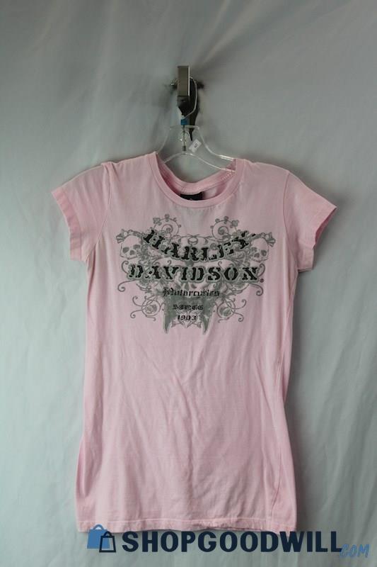 Harley-Davidson Women's Pink Printed Tee Grey Letters SZ M