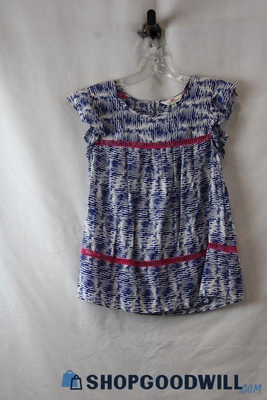 Vineyard Vines Women's Blue/Pink Eyelet Stripe Ruffle Cap Sleeve Top sz S