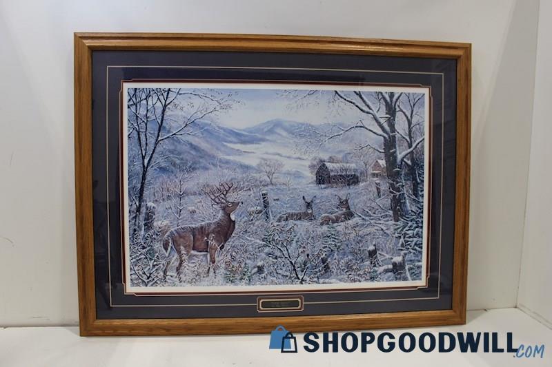 Ray Mertes Signed Framed Painting Deer Print 'First Snow' 129/2000 PICKUP ONLY