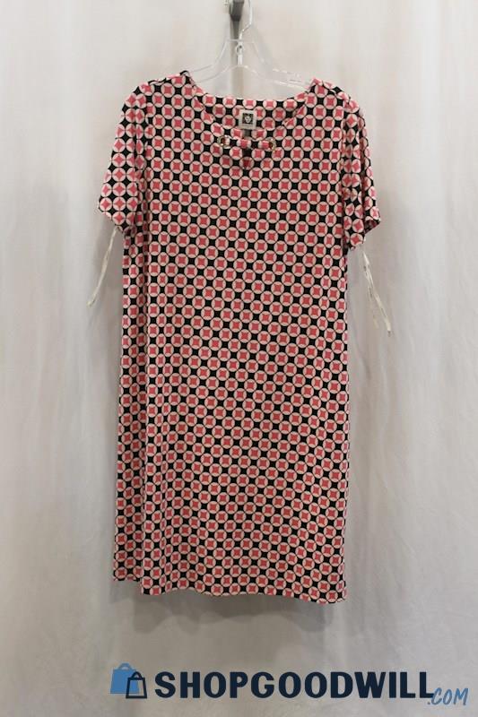 Anne Klein Womens Pink/White Geo Pattern T-Shirt Dress Sz L