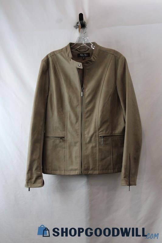 Mo-Ka Women's Brown Faux Leather Zip Up Fashion Jacket sz XL