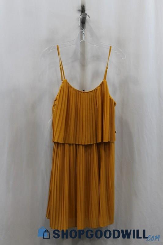 NWT Haute Monde Womens Mustard Yellow Pleat Sundress Sz L