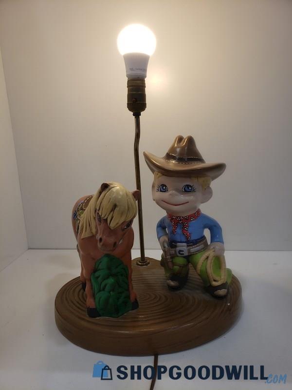 Vintage Cowboy & Horse Lamp - Powers On